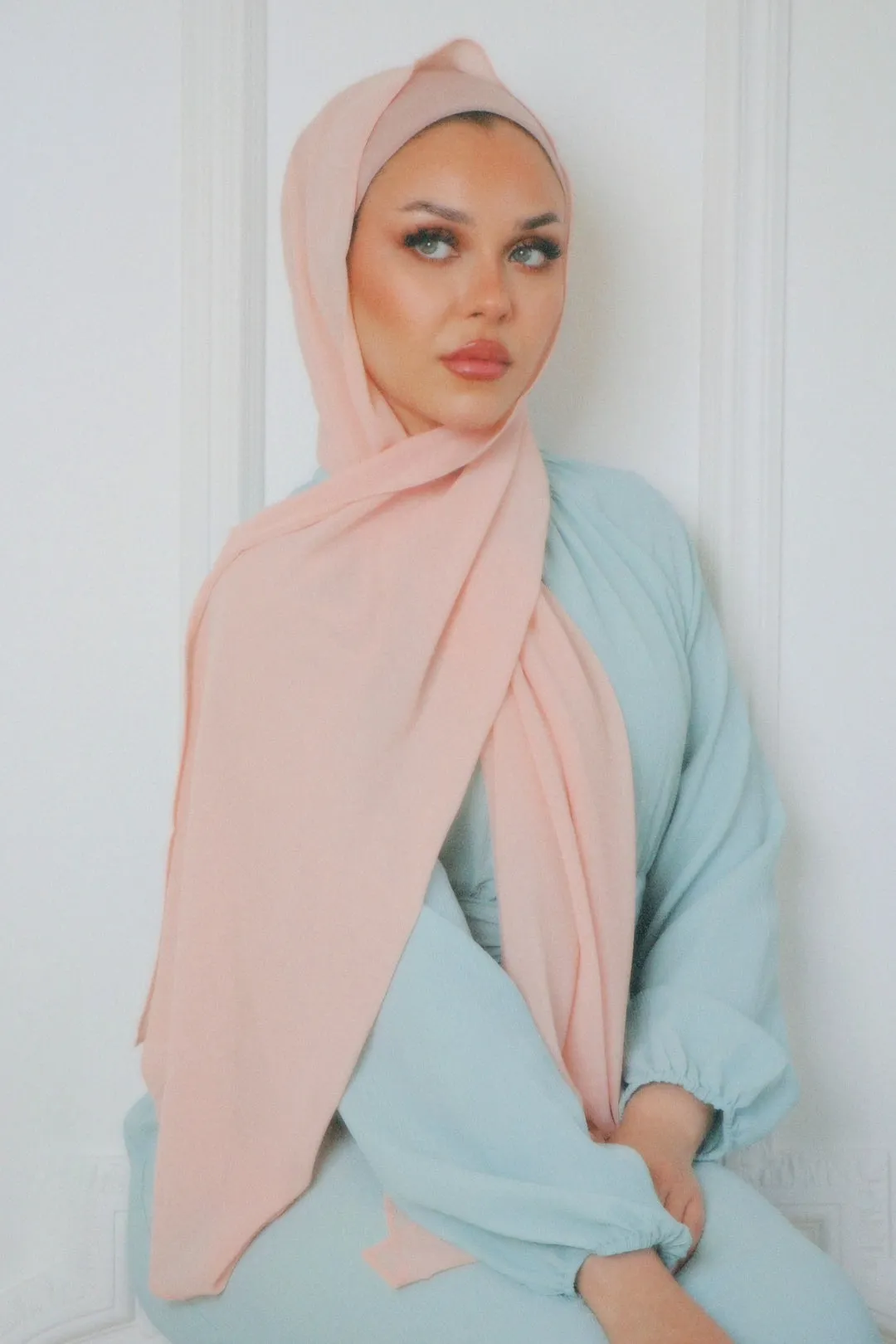 Laila Matching Chiffon Hijab Set- Light Pink