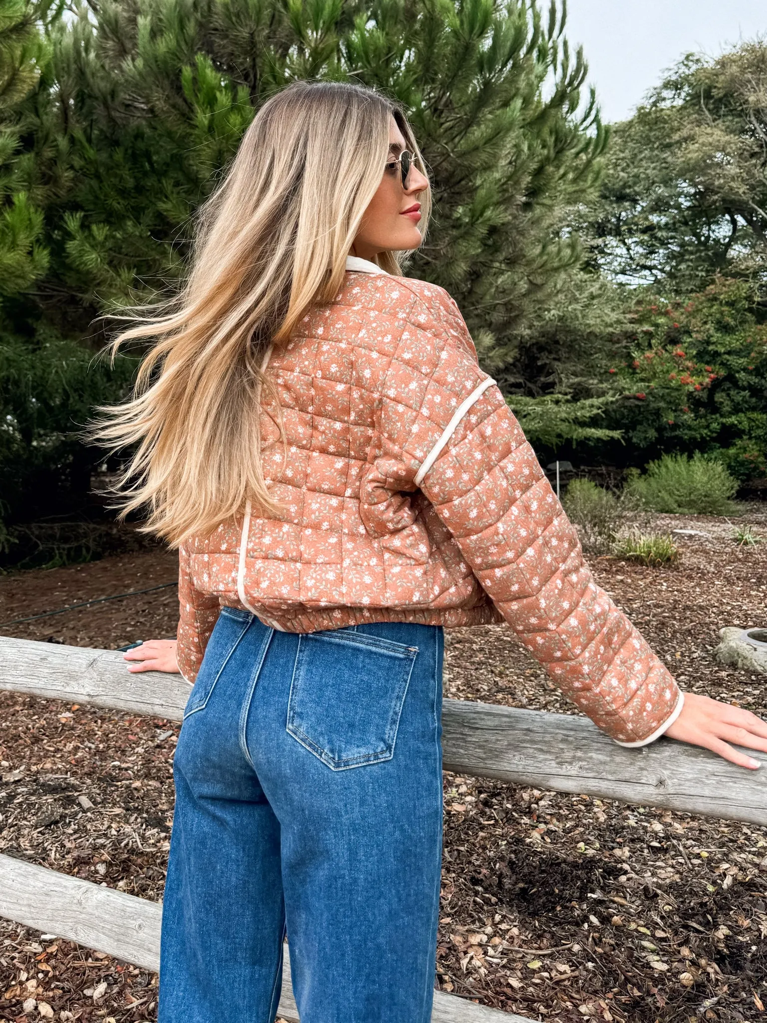 Late Nights Floral Quilted Jacket in Rust