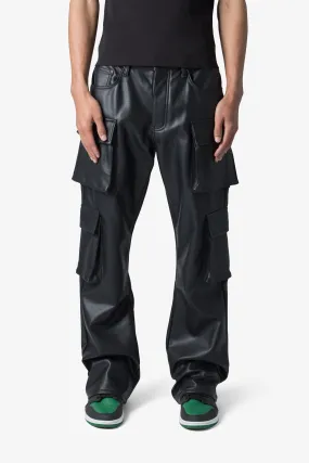 Leather Double Snap Cargo Pants - Black