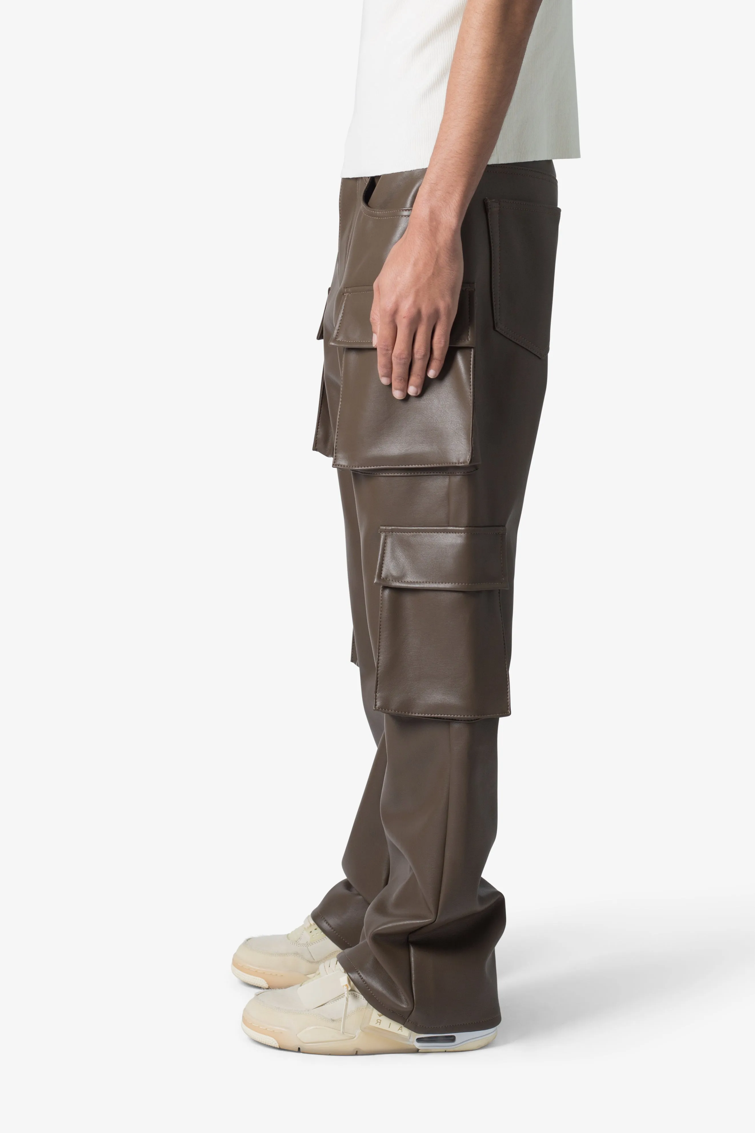 Leather Double Snap Cargo Pants - Chocolate