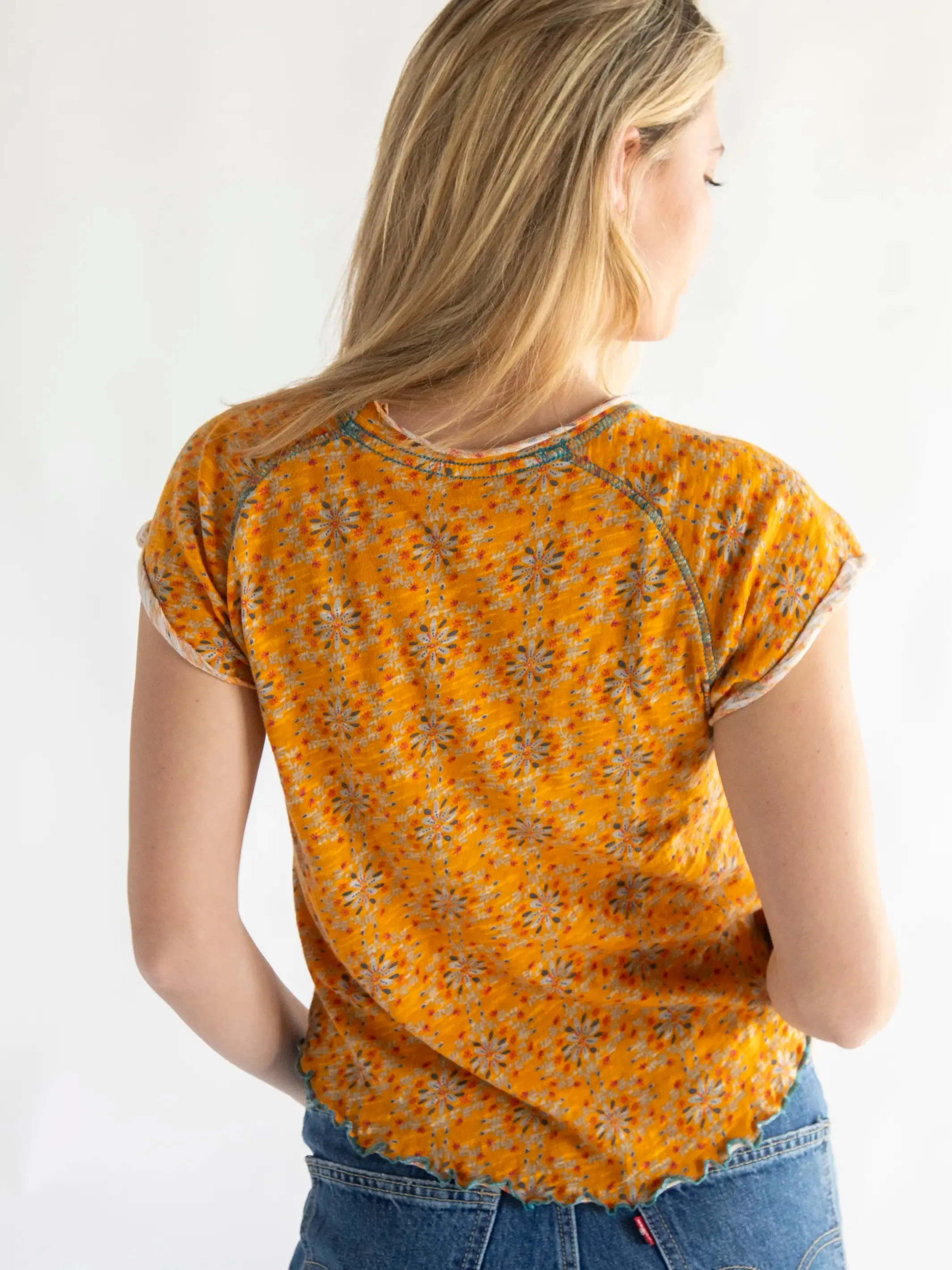 Lily Knit Cotton Tee Shirt - Yellow Medallion