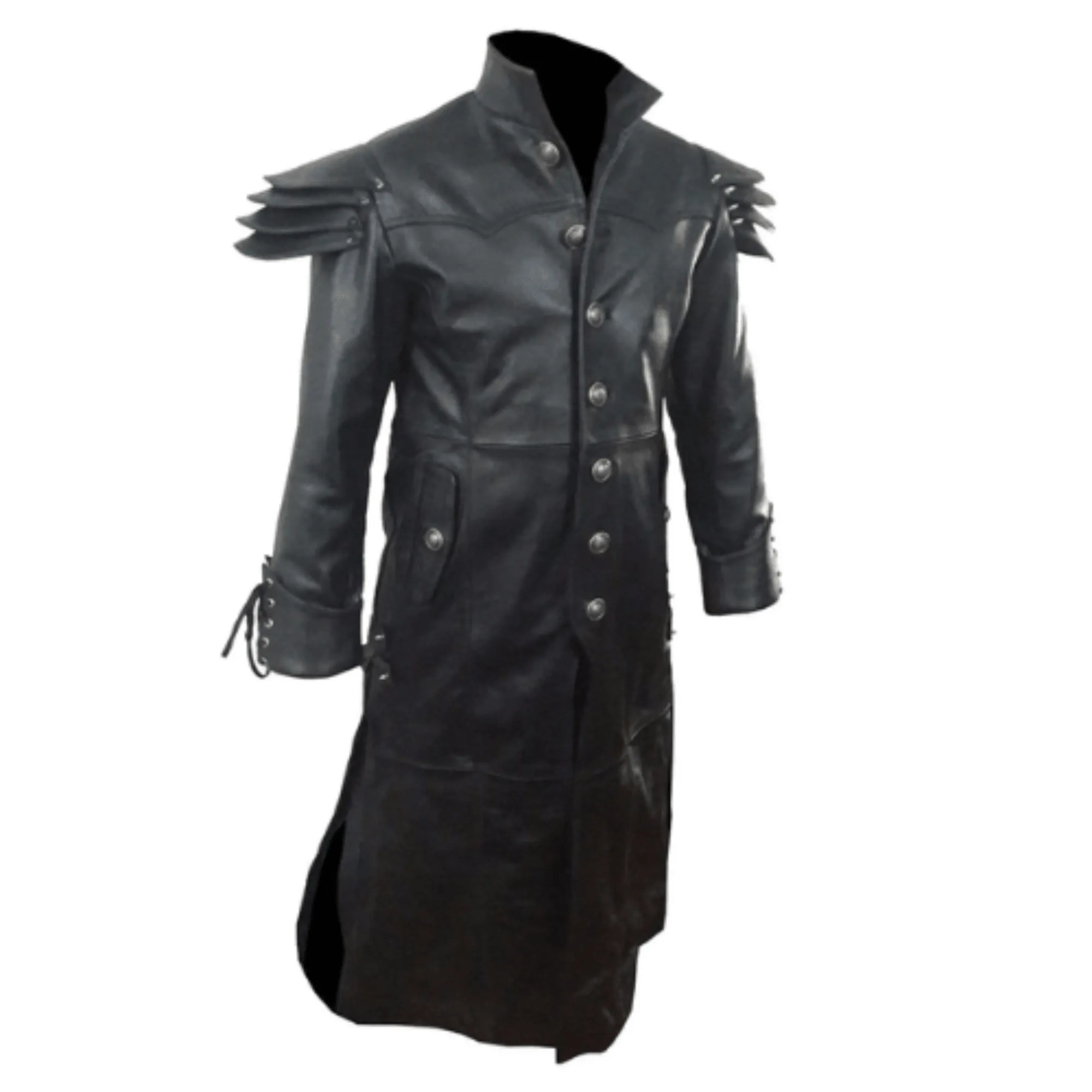 Long Black Leather Coat for Men