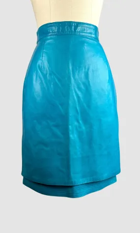 LOUIS FERAUD 80s Turquoise Pencil skirt • Medium