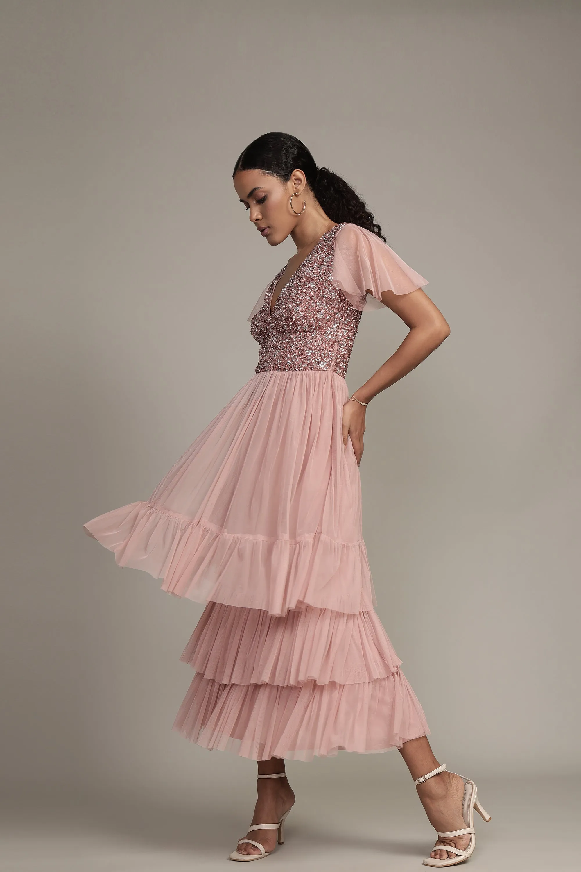 Maddie Embellished Midi in Dusty Pink