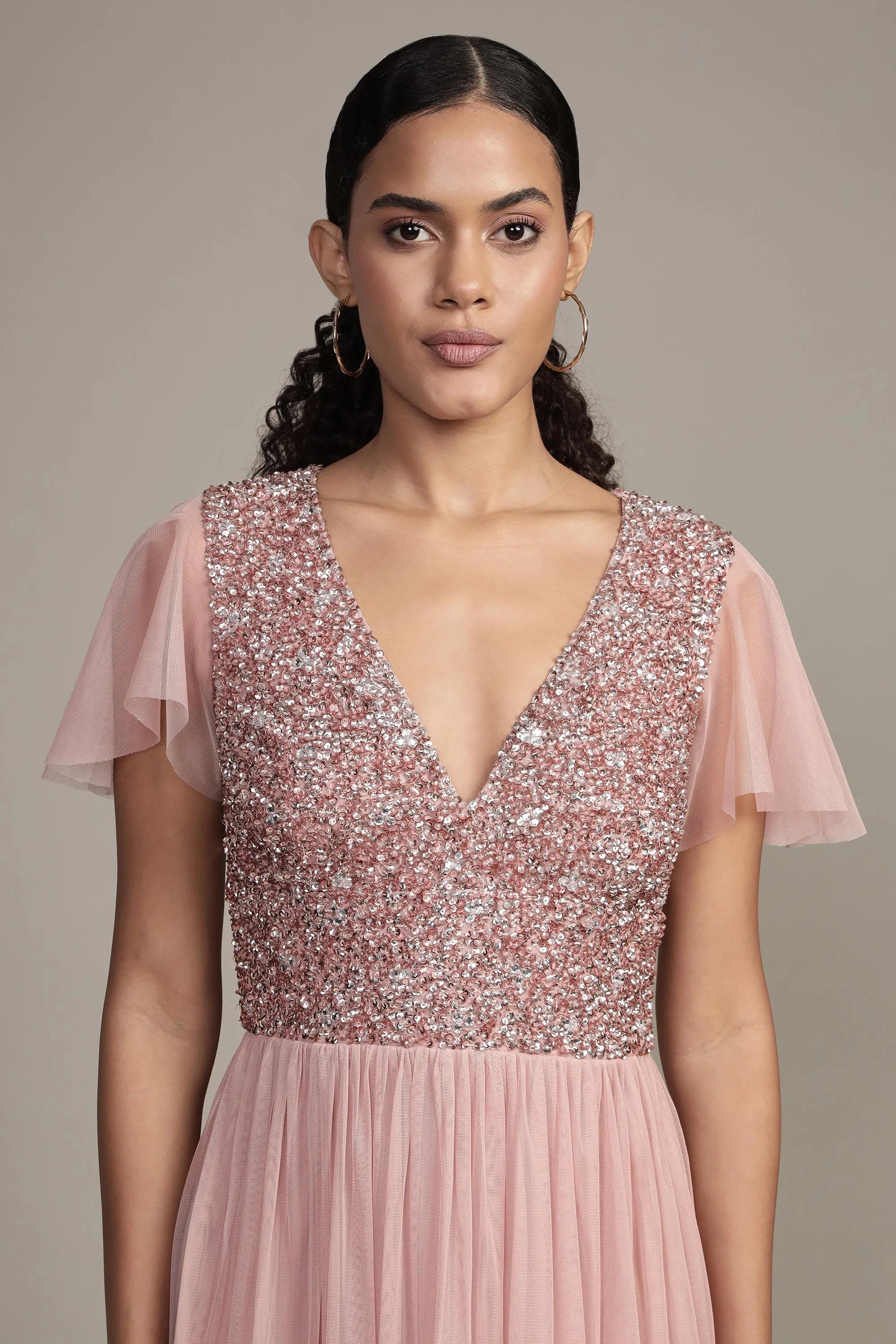 Maddie Embellished Midi in Dusty Pink