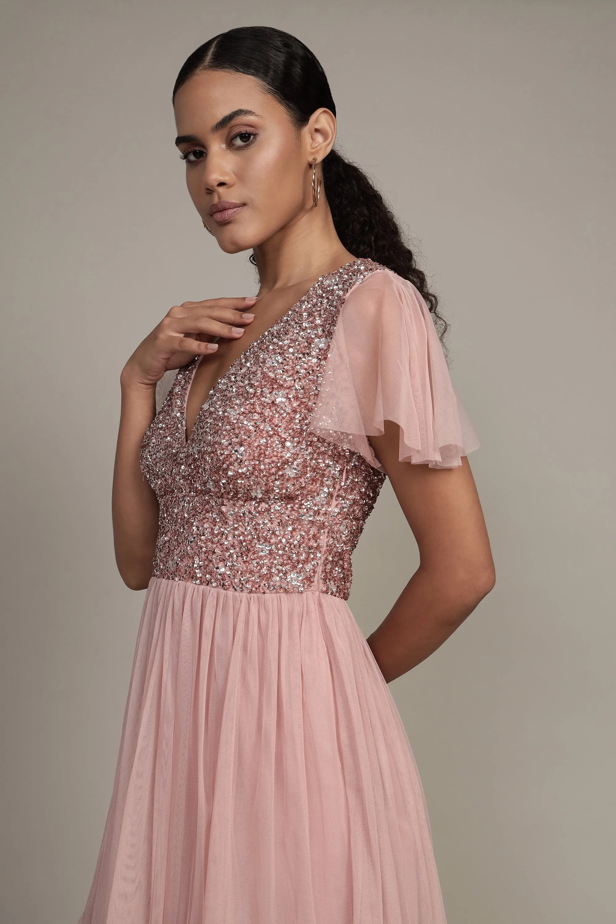 Maddie Embellished Midi in Dusty Pink