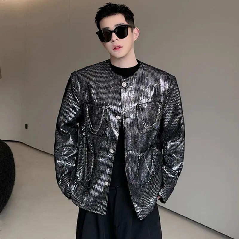 Male Jackets Korean Stylish Bright Surface Multi-pocket  Solid Color Men Short Coat Casual Men's Clothing Spring 9C4954