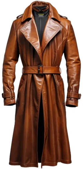 Men Vintage Brown Long Leather Coat - Detective Style Coat