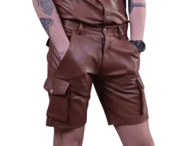 Mens Brown Leather Shorts