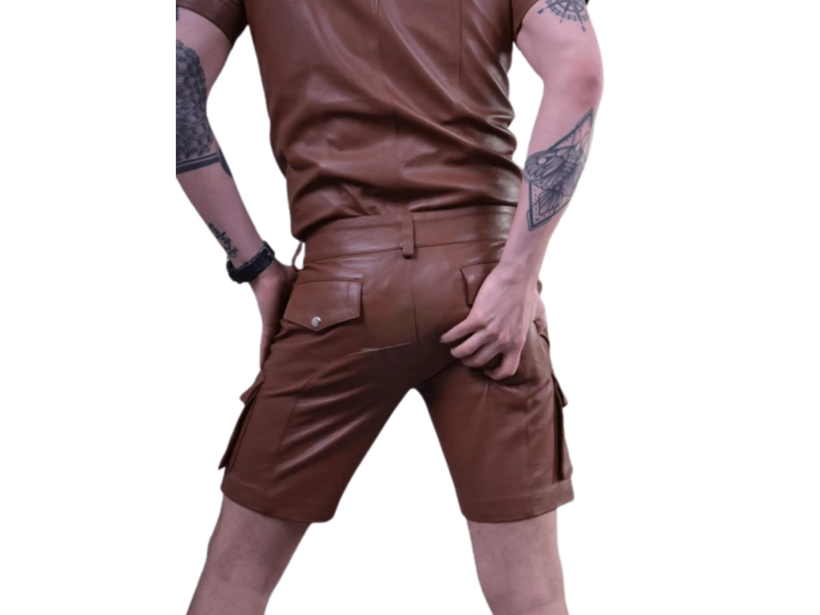 Mens Brown Leather Shorts