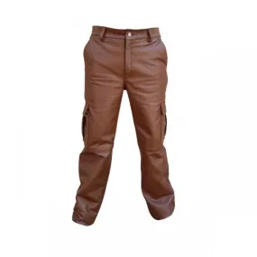 Mens Cargo Pants Brown Cow Leather 6 Pockets Jeans (Cargo2-Brw)