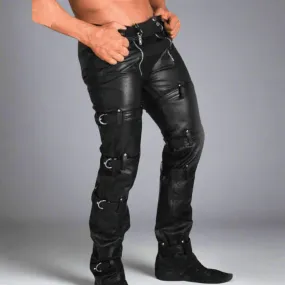 Mens Fetish Wear Black Leather Bondage Pants