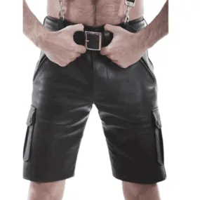 Mens Leather Cargo Shorts