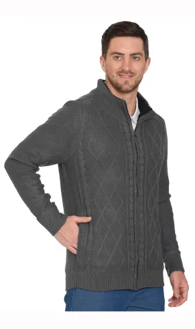 Mens Sherpa Lined Zip Front Sweater Jacket