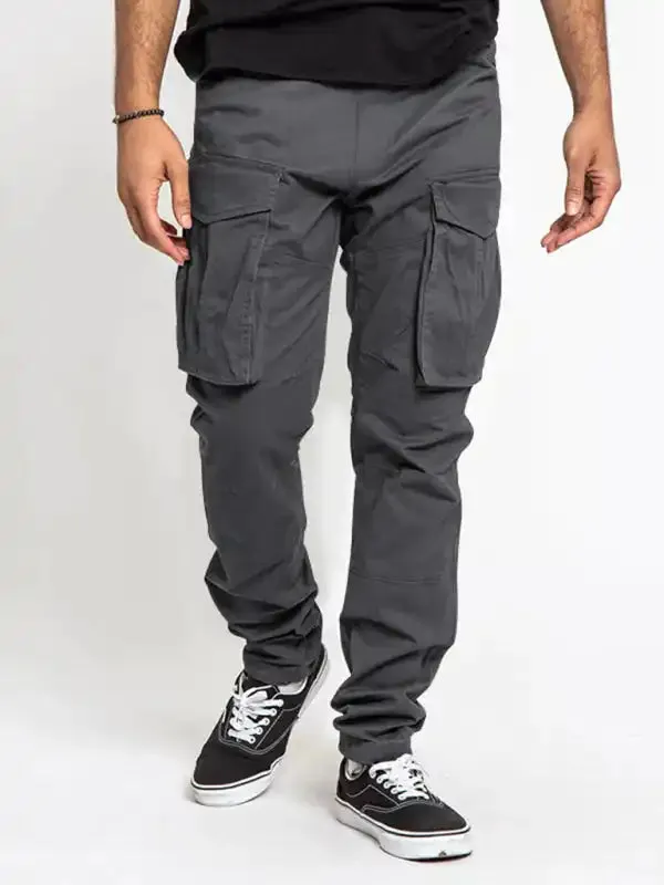 Men’s Solid Color Multi-Pocket Casual Cargo Pants