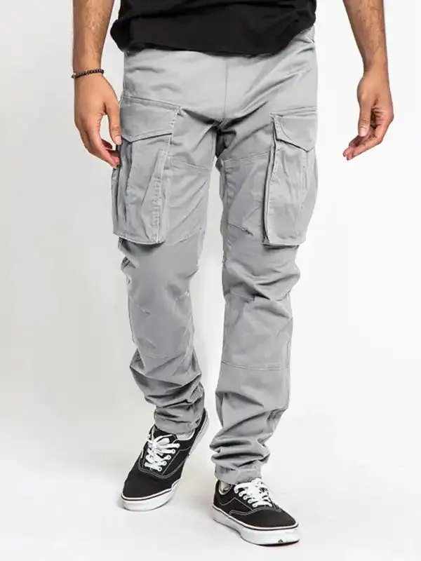 Men’s Solid Color Multi-Pocket Casual Cargo Pants