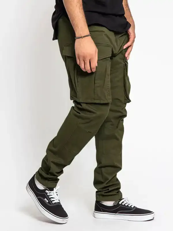 Men’s Solid Color Multi-Pocket Casual Cargo Pants