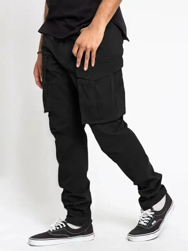 Men’s Solid Color Multi-Pocket Casual Cargo Pants