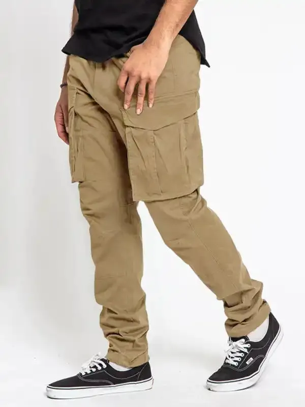 Men’s Solid Color Multi-Pocket Casual Cargo Pants