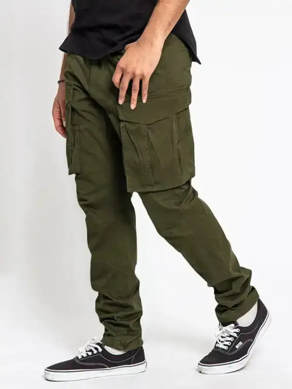 Men’s Solid Color Multi-Pocket Casual Cargo Pants