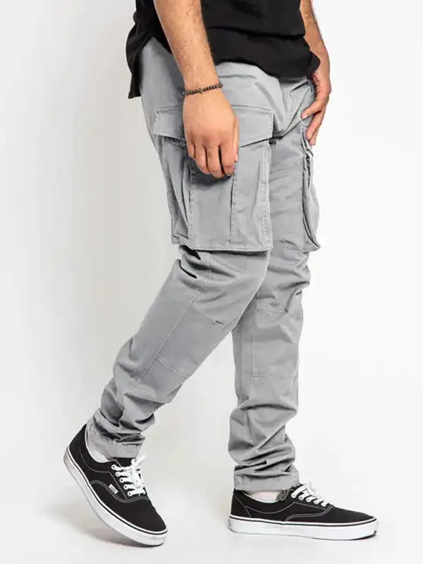 Men’s Solid Color Multi-Pocket Casual Cargo Pants