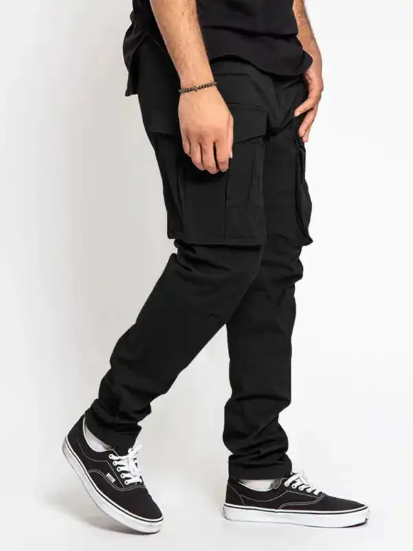 Men’s Solid Color Multi-Pocket Casual Cargo Pants