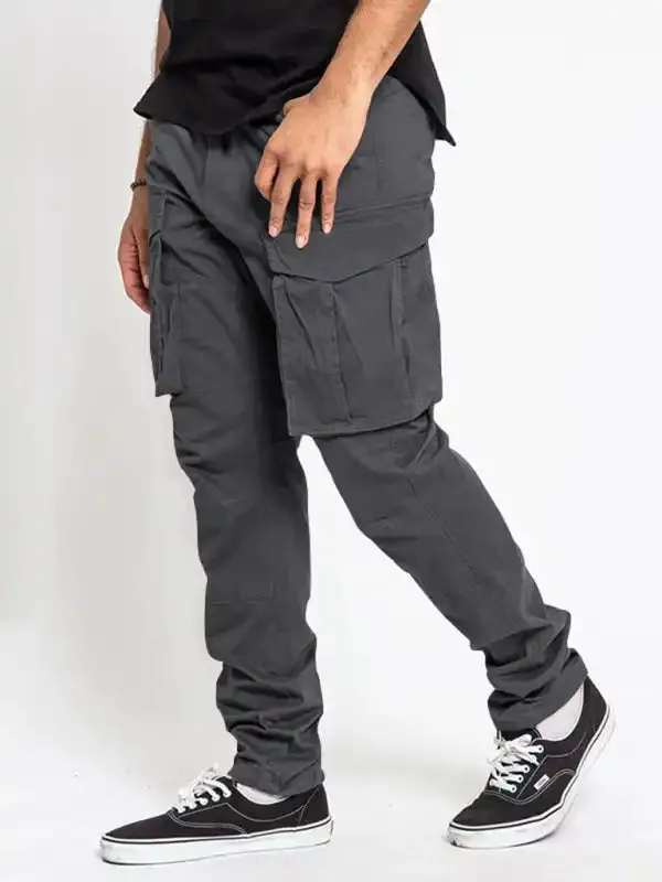 Men’s Solid Color Multi-Pocket Casual Cargo Pants