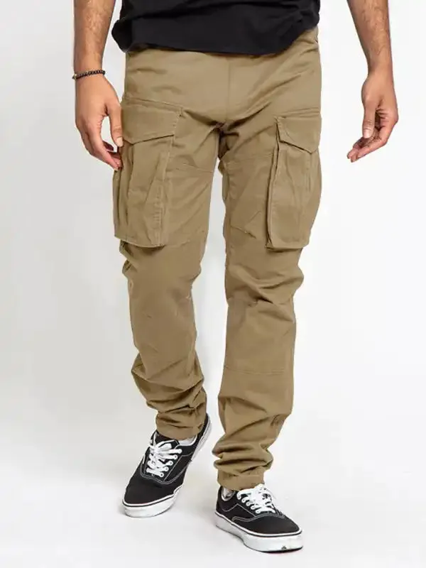 Men’s Solid Color Multi-Pocket Casual Cargo Pants