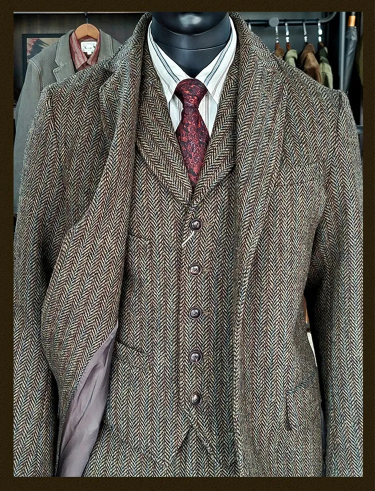 Men's Tweed Suit Notch Lapels Formal Style