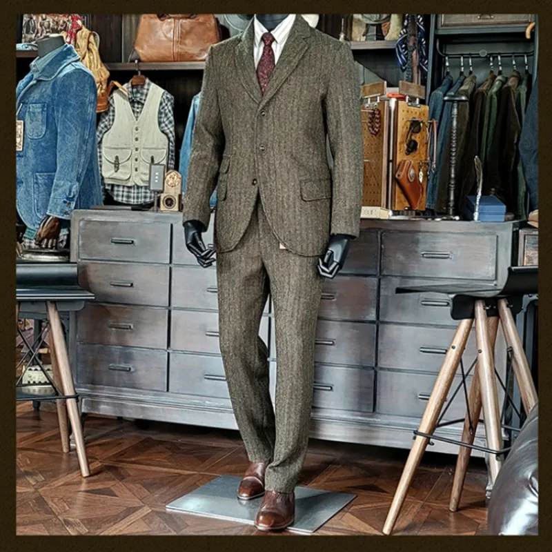 Men's Tweed Suit Notch Lapels Formal Style