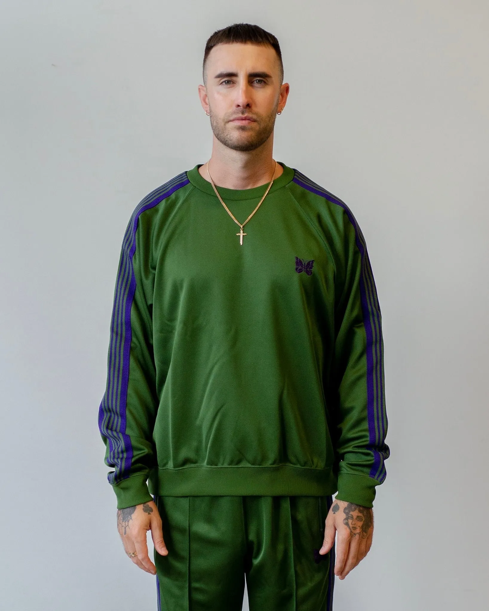 Needles Track Crew Neck Shirt Poly Smooth Ivy Green