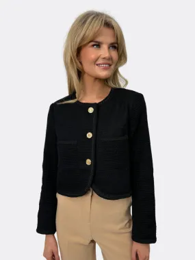 Niki Black Tweed short Jacket with Gold Button Detail