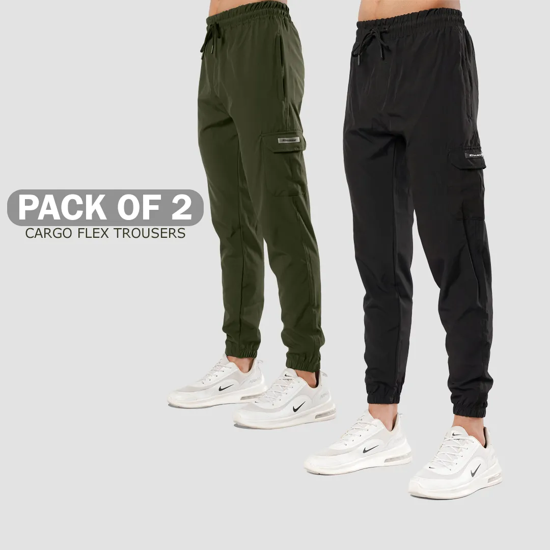 PACK OF 2 CARGO FLEX PANTS - Black & Olive