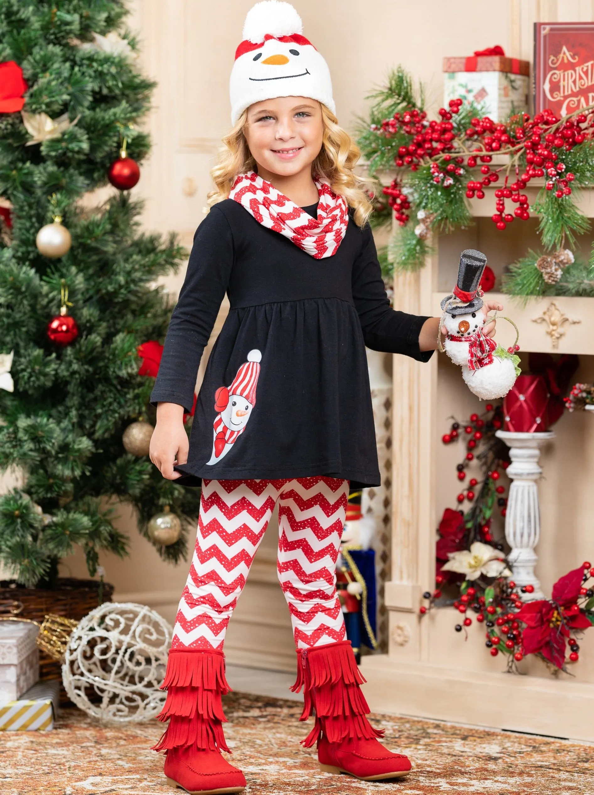 Peekaboo Snowman Tunic, Scarf And Legging Set