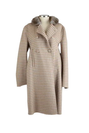 Plaid Wool Dress Coat W/ Mink Fur Collar