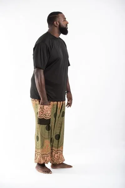 Plus Size Unisex Geometric Mandalas Harem Pants in Olive