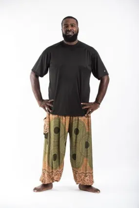 Plus Size Unisex Geometric Mandalas Harem Pants in Olive