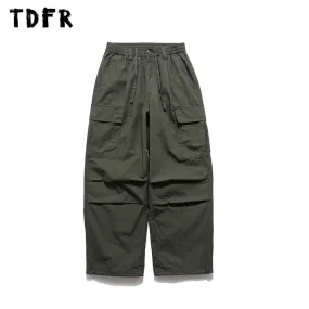 Pocket Cargo Joggers Pants - Safari Style - Elastic Waist - Wide Leg Trousers