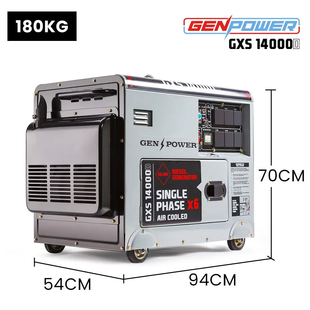 Portable Diesel Generator GenPower 8.4kW Peak Single Phase Key Start 13HP Engine Commercial