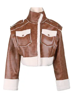 Pre Order:  Double Layered Vegan Leather Wool Short Jacket