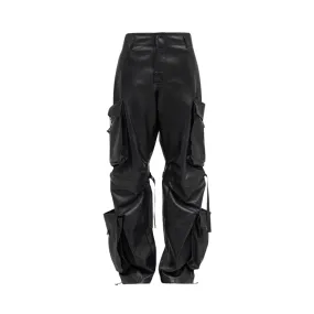 Pre Order:  Patch-Pockets Vegan Leather Cargo Pants