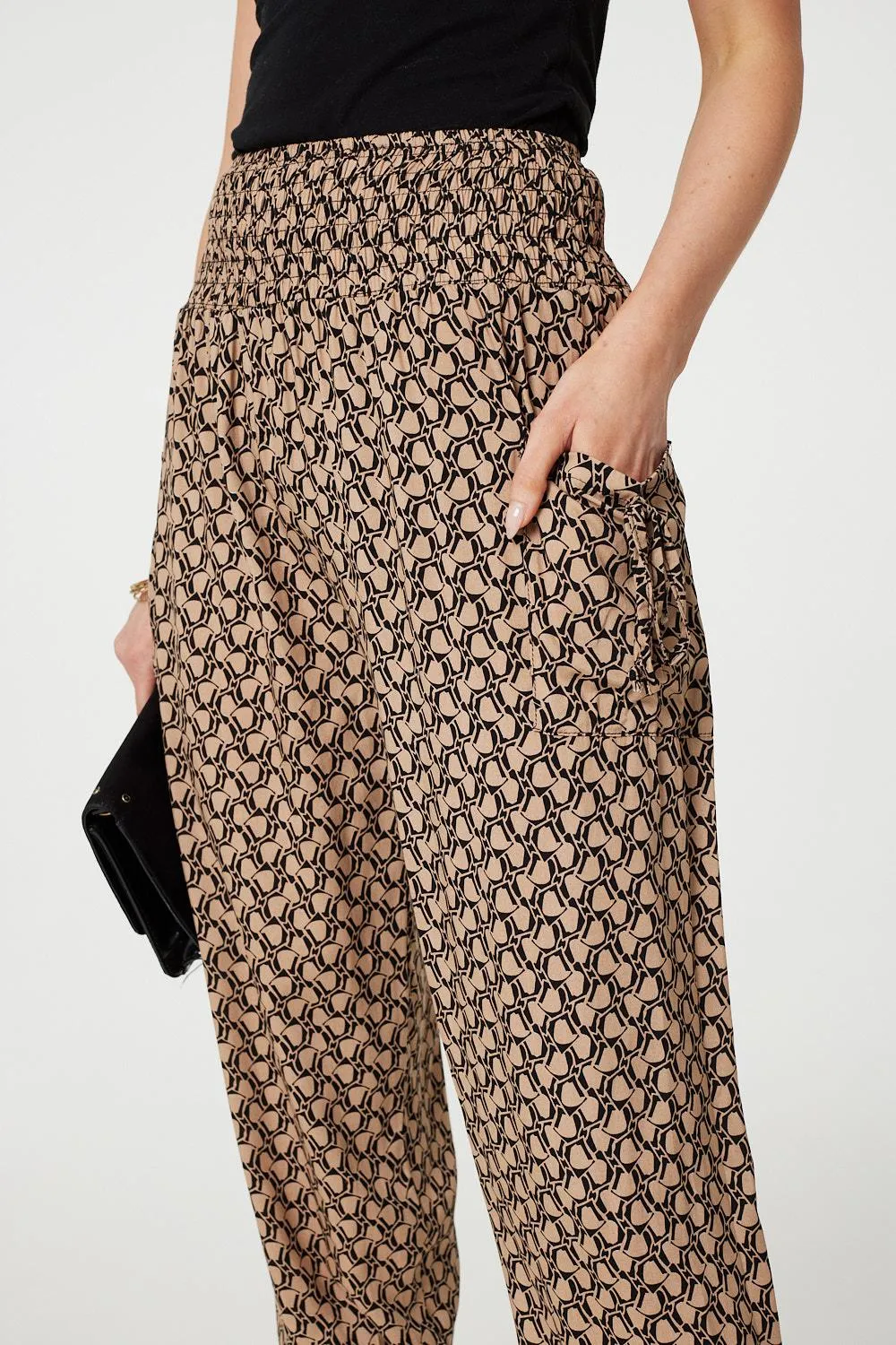 Printed High Waist Tassel Harem Pants