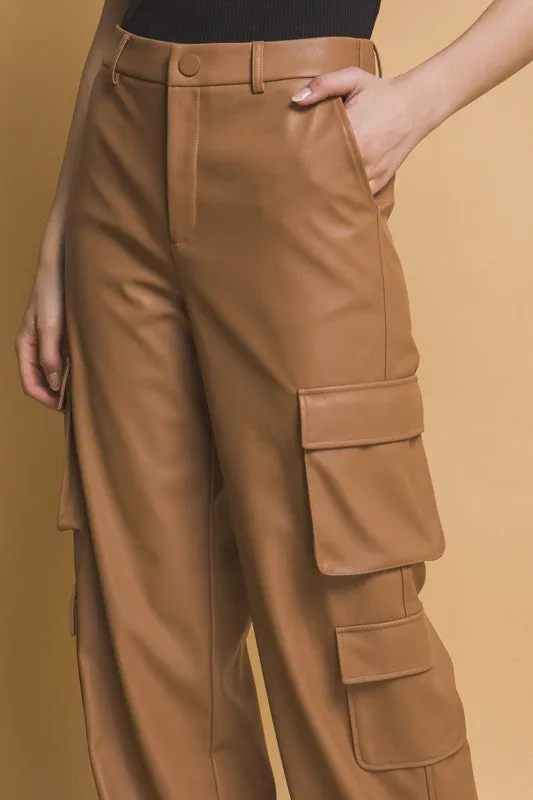 PU Leather Cargo Pants