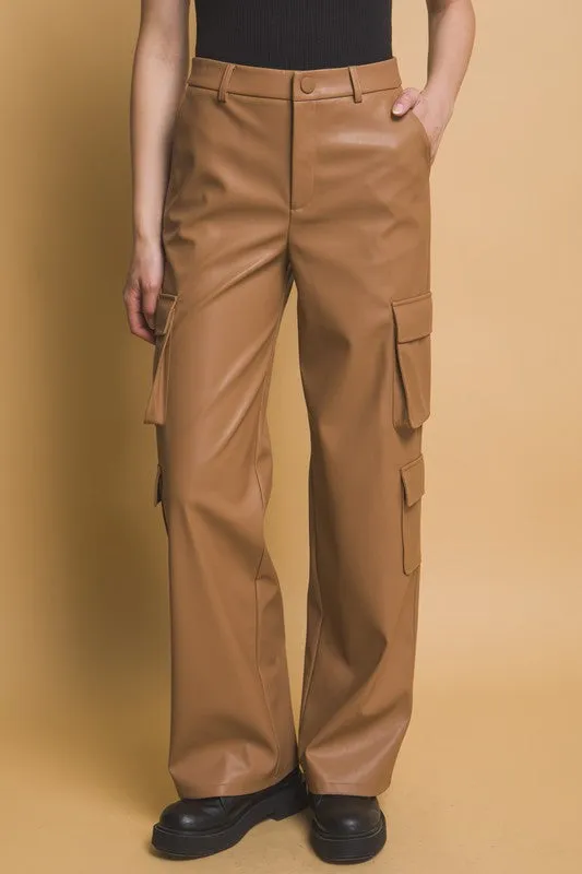 PU Leather Cargo Pants