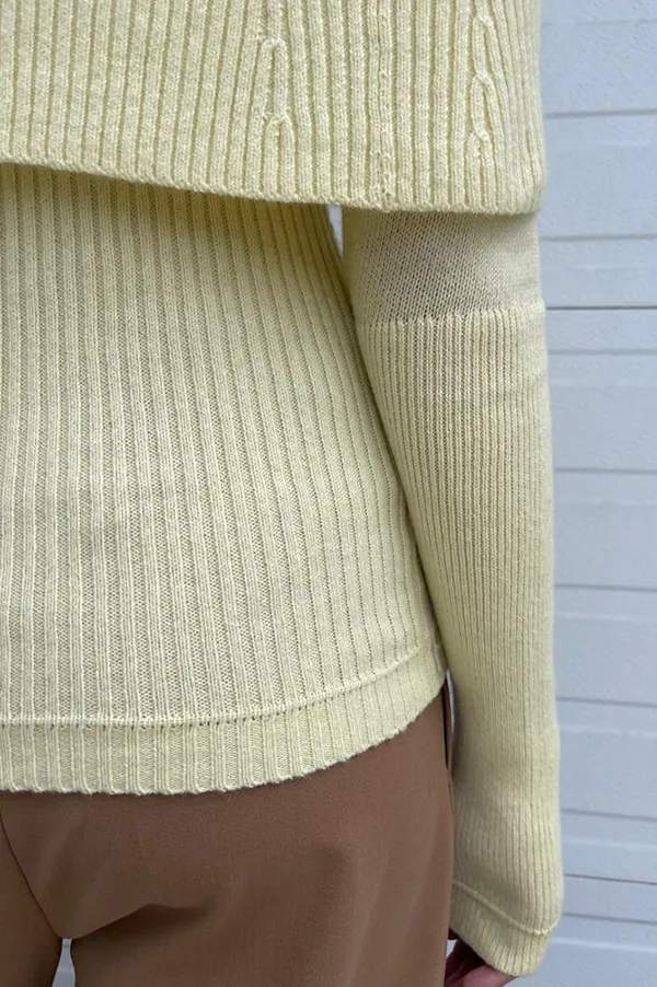 Ribbed Cape Sweater in Pale Yellow