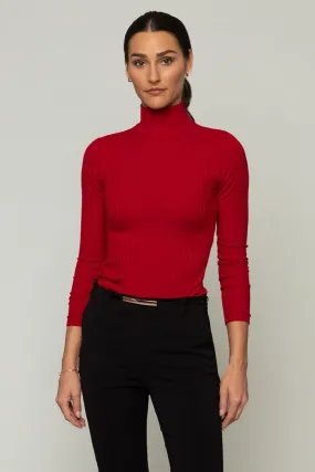 Rosemary Turtleneck Top With Gold Zip - Bittersweet Red