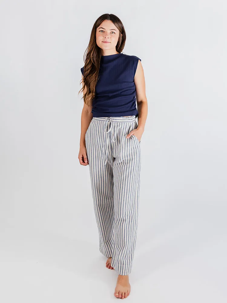 Ruched Top - Navy Rib Knit