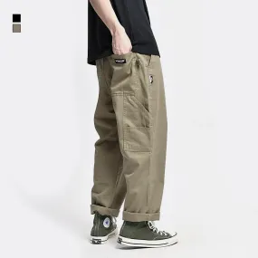 Safari Style Cargo Trousers Men Loose Straight Casual Baggy Pants