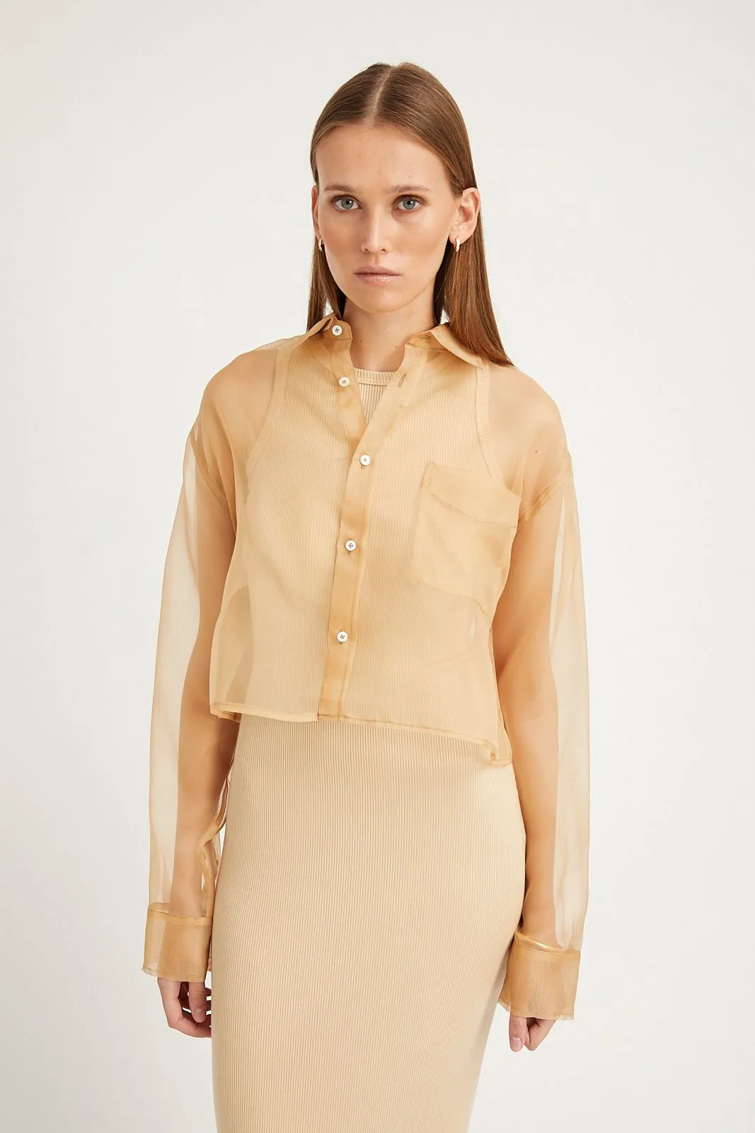 Sahara Organza Cropped Button Down