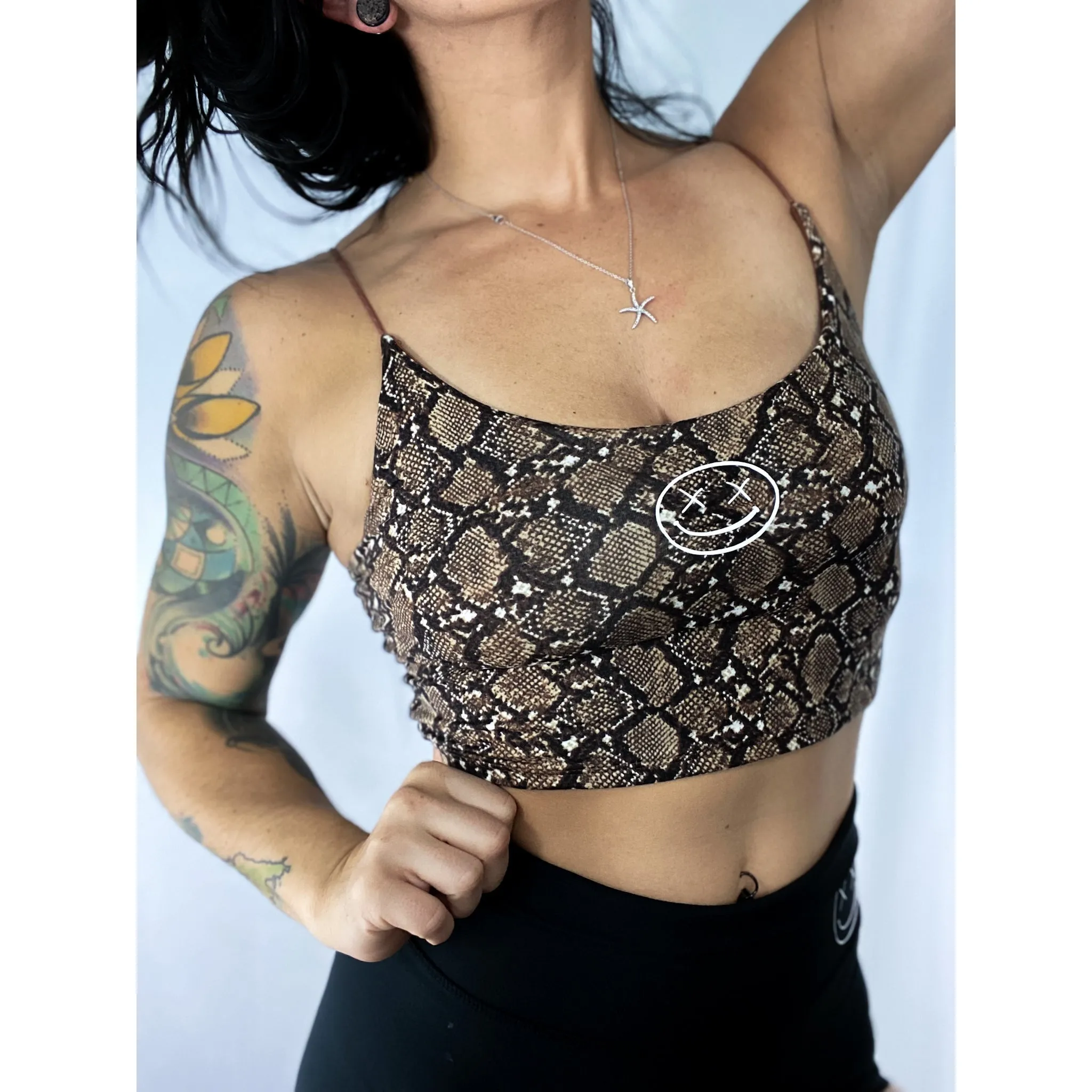 Salty Savage Ladies "OG Smile" Cami Crop Tank Top | Snake Skin Print